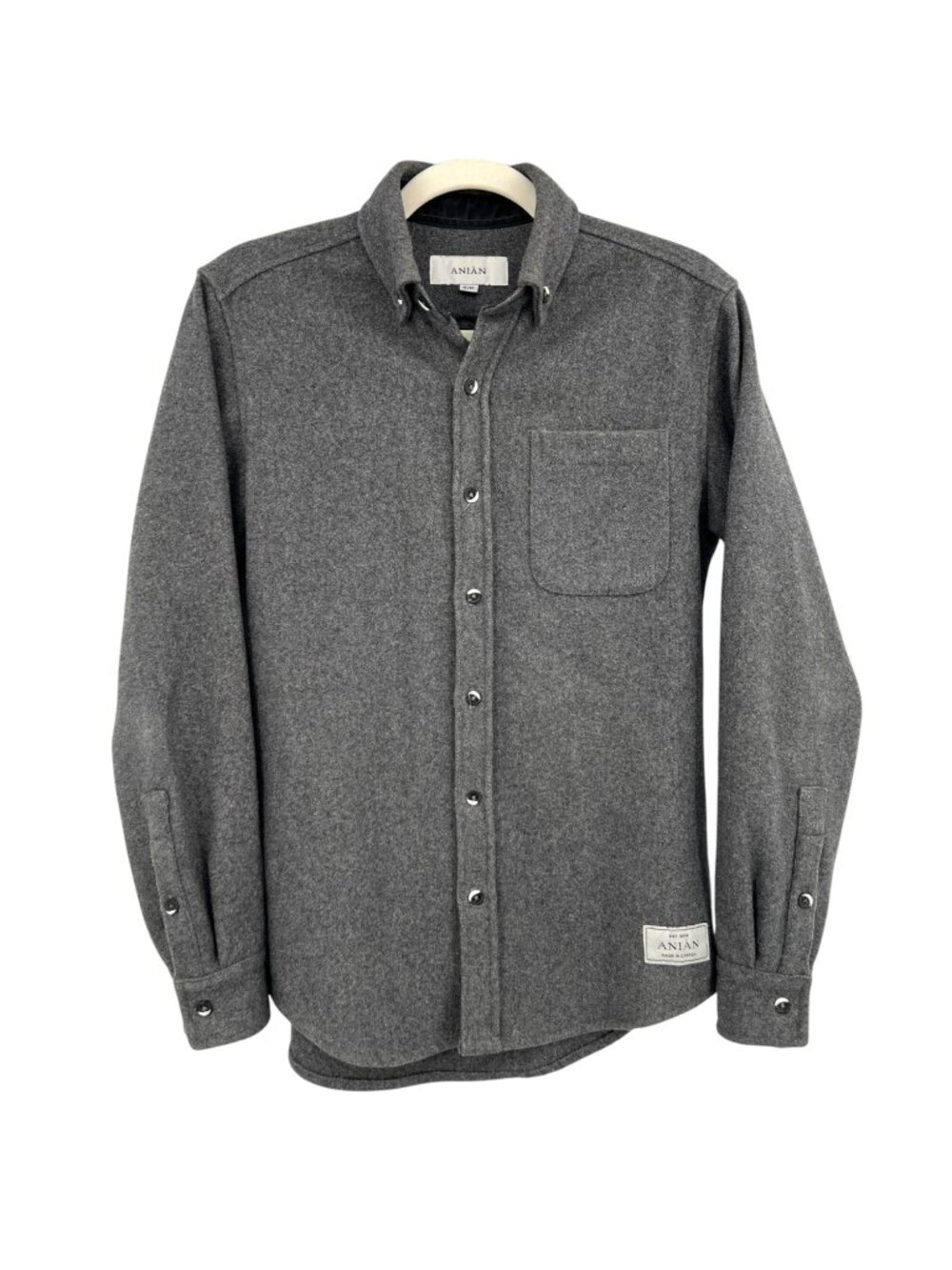 Anian Modern Melton Recycled Wool Blend Grey Button-Up Shirt Size Small